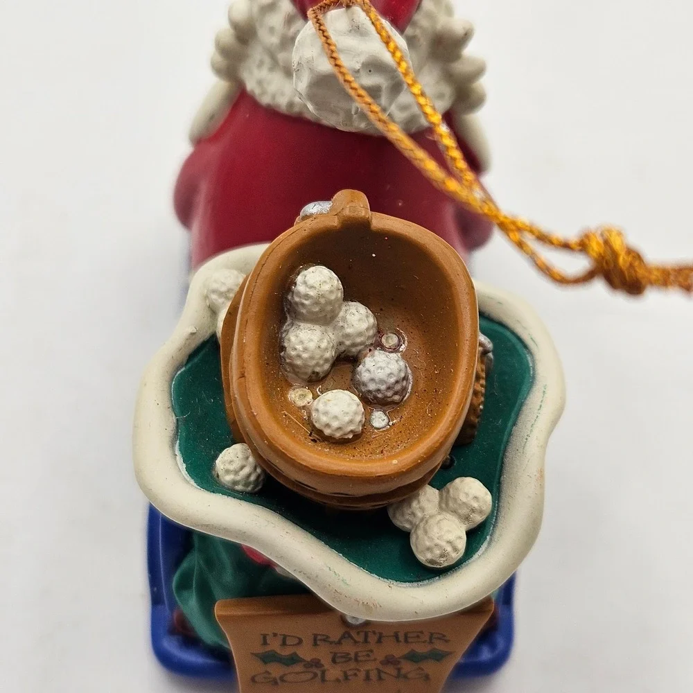 VTG 1996 Santa Claus Golfing Christmas Ornament Blue Car I'd Rather Be Golfing